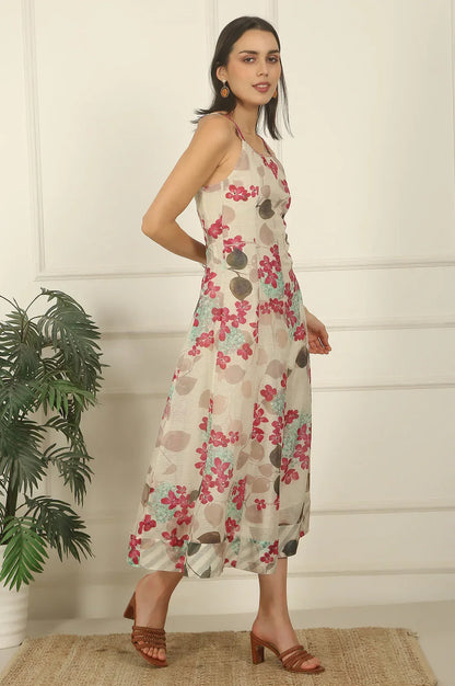 W for Woman Off-White Foral Printed Cotton Kota Flared Spaghetti Dress