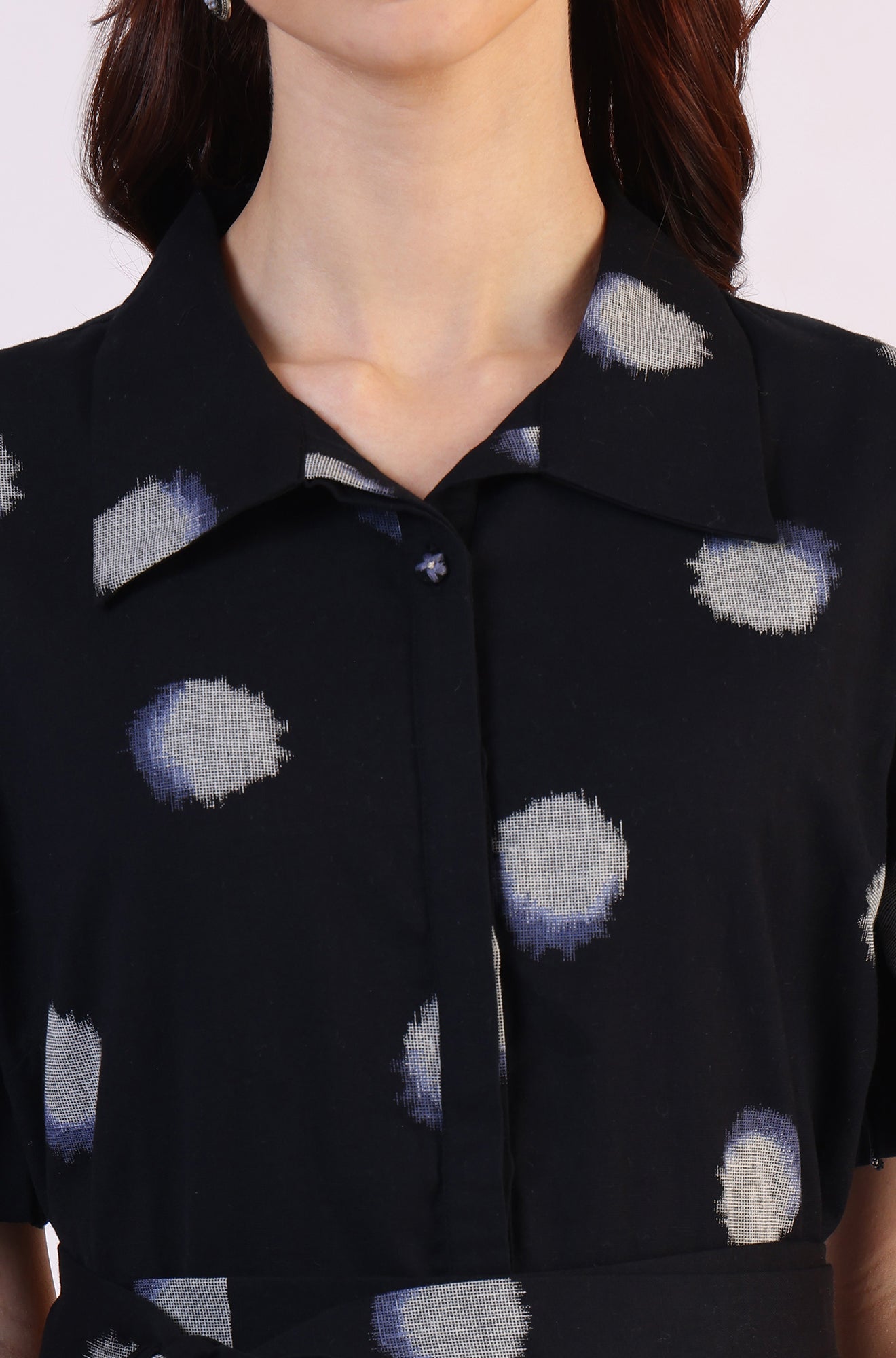 W for Woman Black Printed Flared Cotton Blend Dress