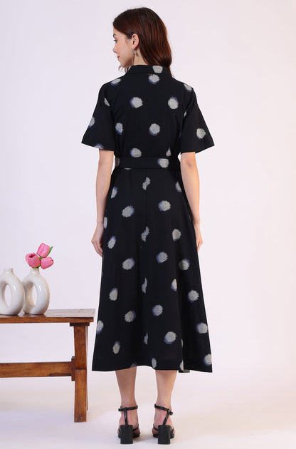W for Woman Black Printed Flared Cotton Blend Dress