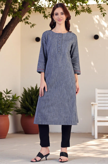 W for Woman Grey Dyed Straight Pure Cotton Kurta