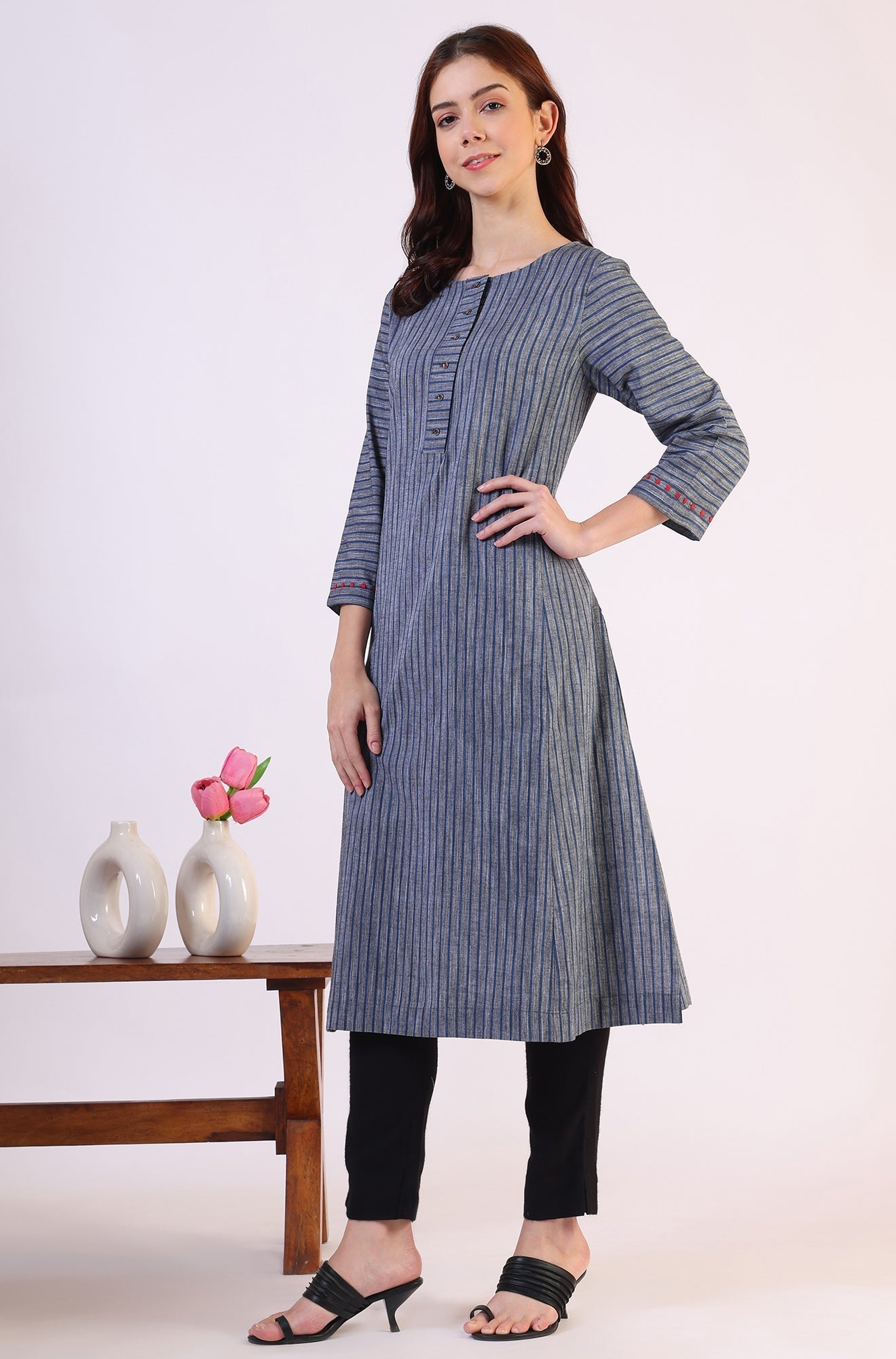 W for Woman Grey Dyed Straight Pure Cotton Kurta