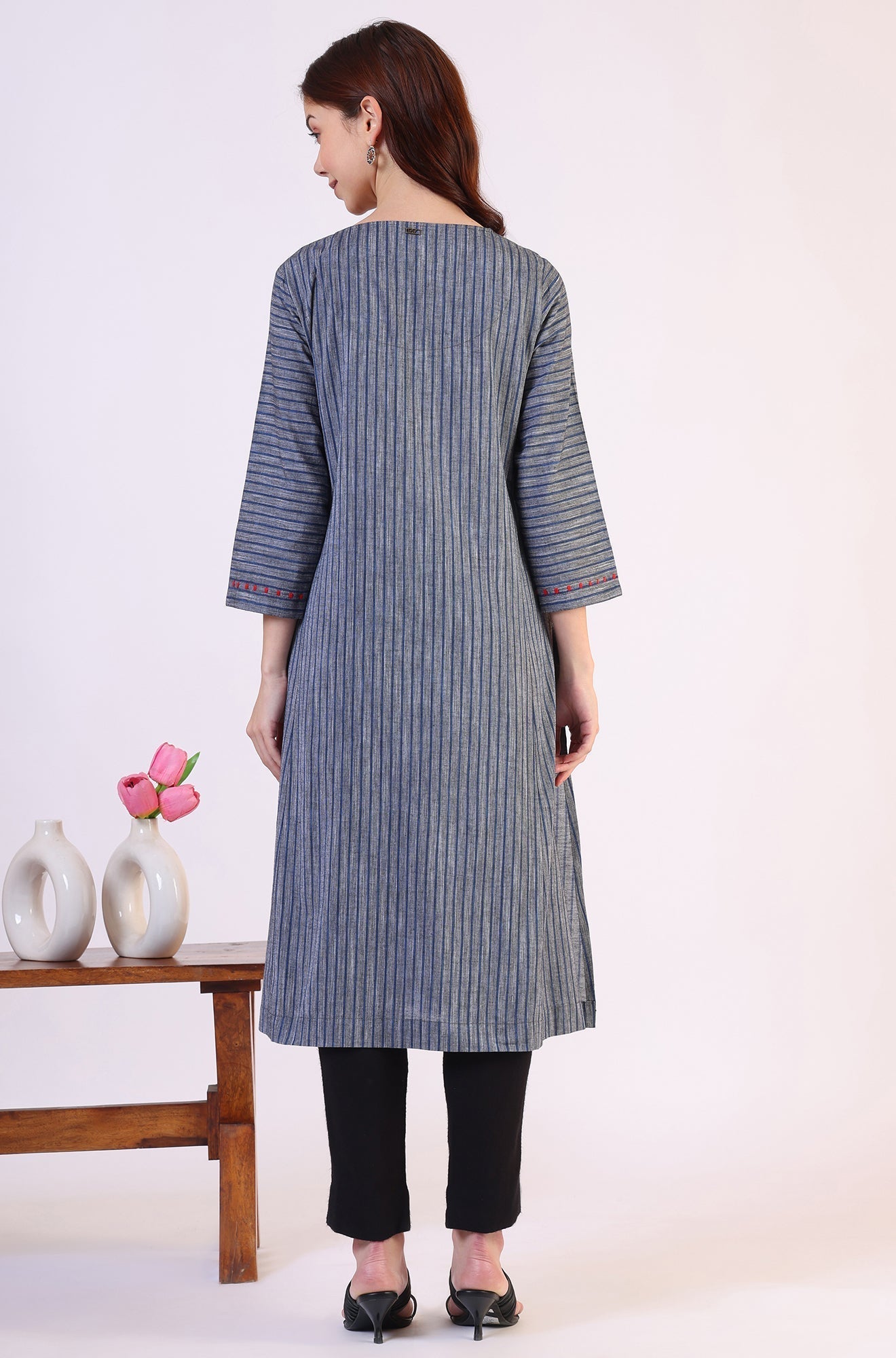 W for Woman Grey Dyed Straight Pure Cotton Kurta