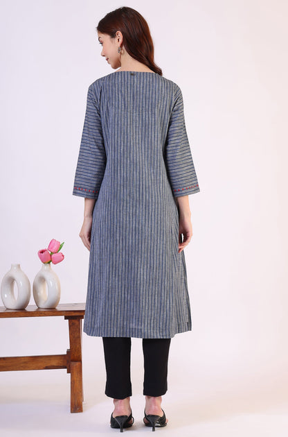 W for Woman Grey Dyed Straight Pure Cotton Kurta