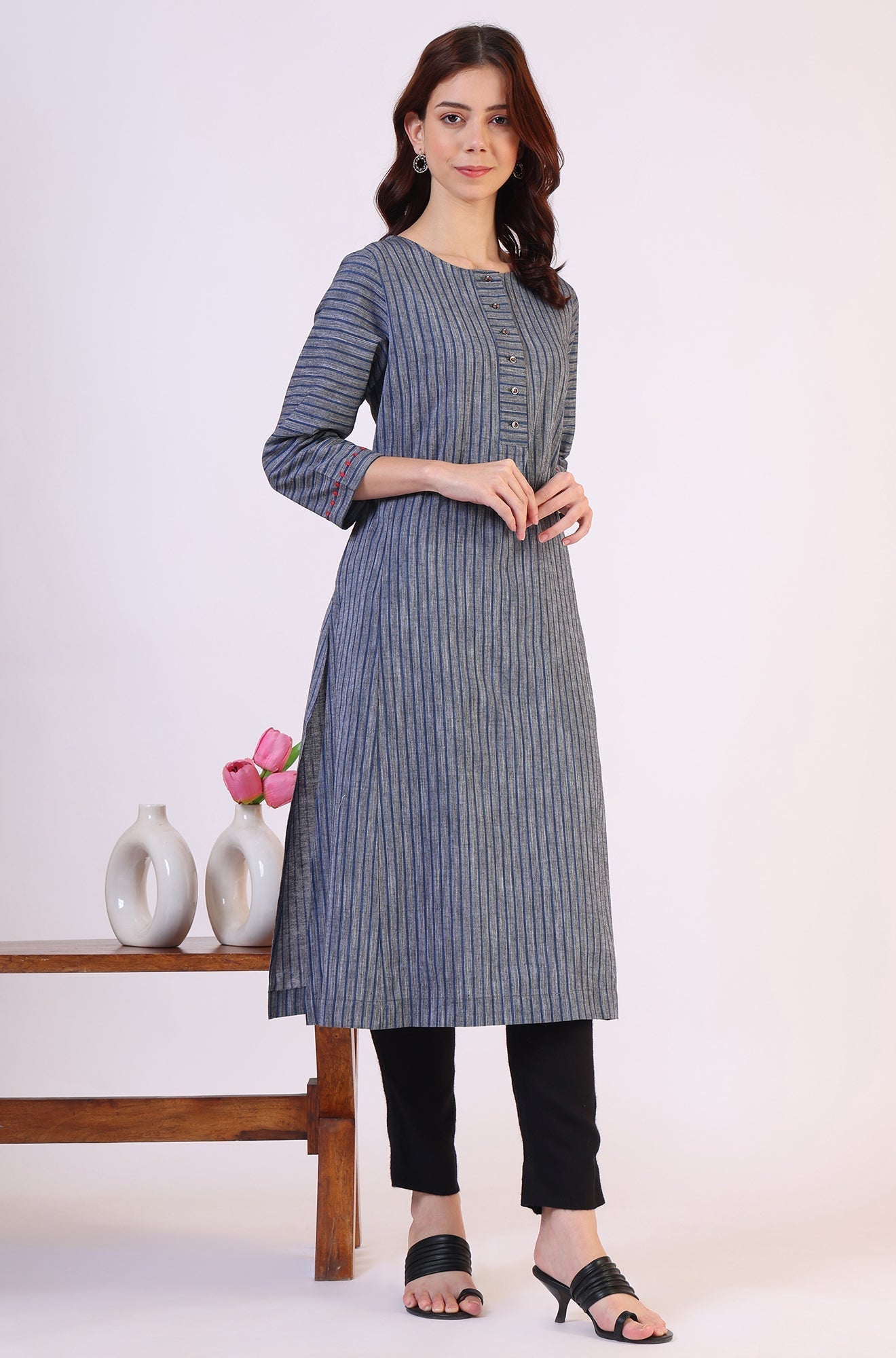 W for Woman Grey Dyed Straight Pure Cotton Kurta
