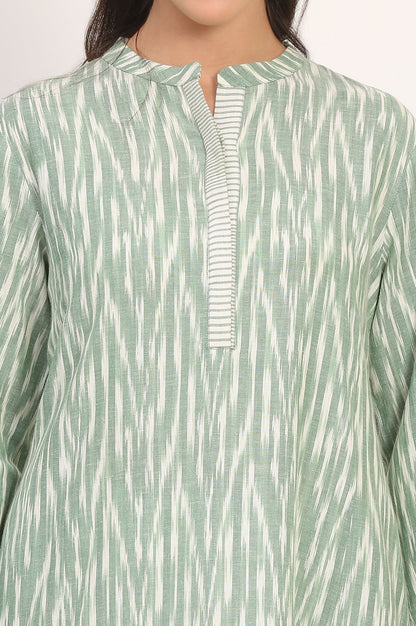 W for Woman New Sage Green Ikat Printed A-Line Pure Cotton Kurta