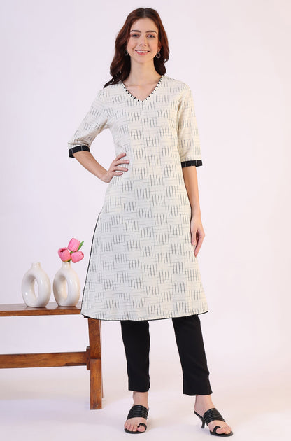 W for Woman White Ikkat Yarn Dyed Pure Cotton Straight Kurta