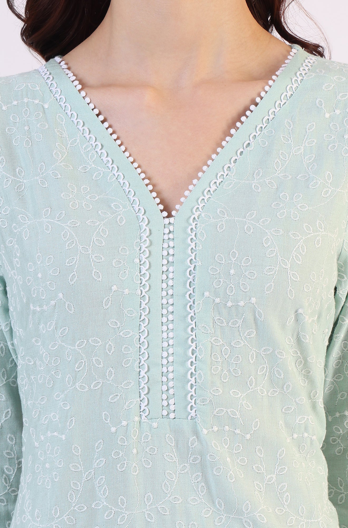 W for Woman Blue Schiffli Embroidered Straight Rayon Kurta