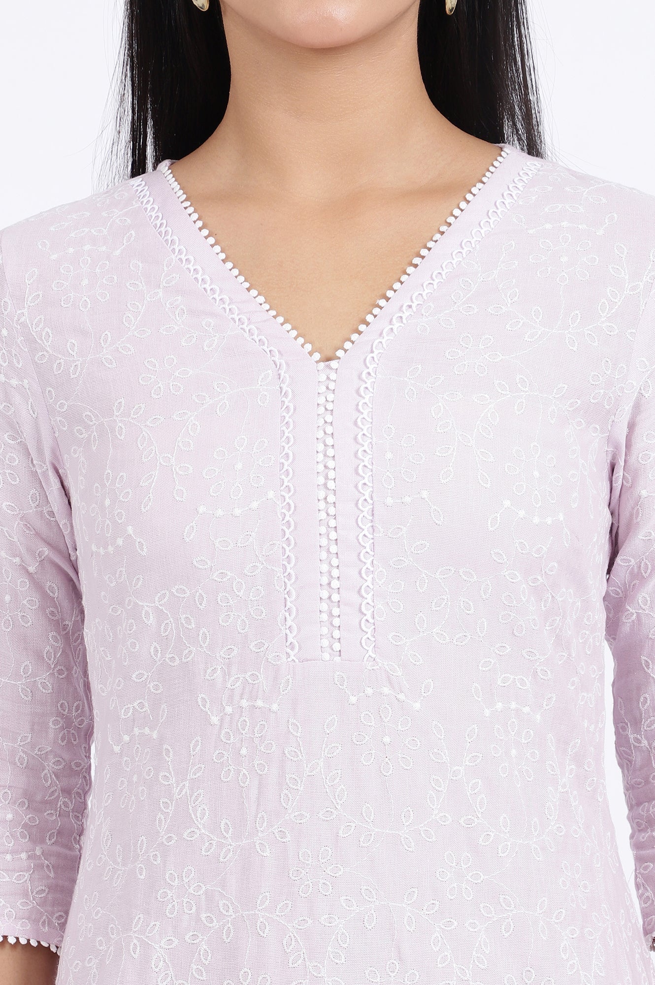 W for Woman Purple Embroidered Straight Rayon Kurta