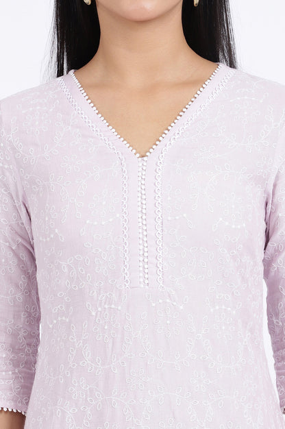 W for Woman Purple Embroidered Straight Rayon Kurta
