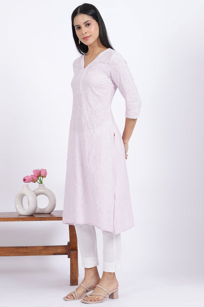 W for Woman Purple Embroidered Straight Rayon Kurta