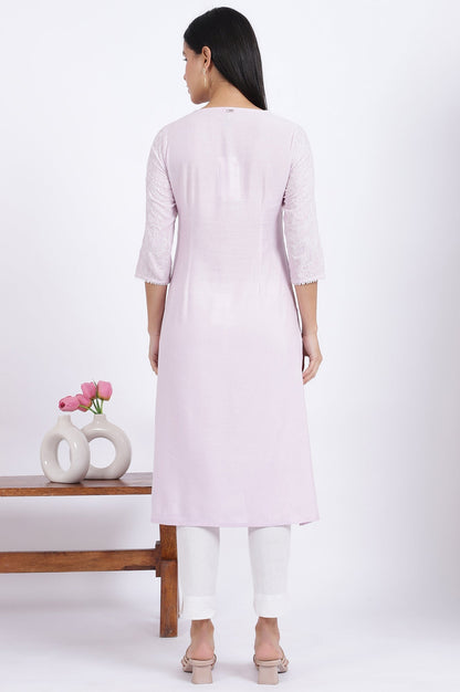 W for Woman Purple Embroidered Straight Rayon Kurta