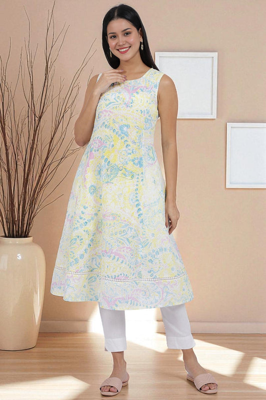 W for Woman Multicolor Printed Flared Pure Cotton Kurta