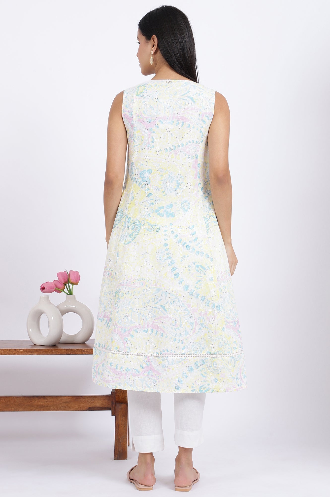 W for Woman Multicolor Printed Flared Pure Cotton Kurta