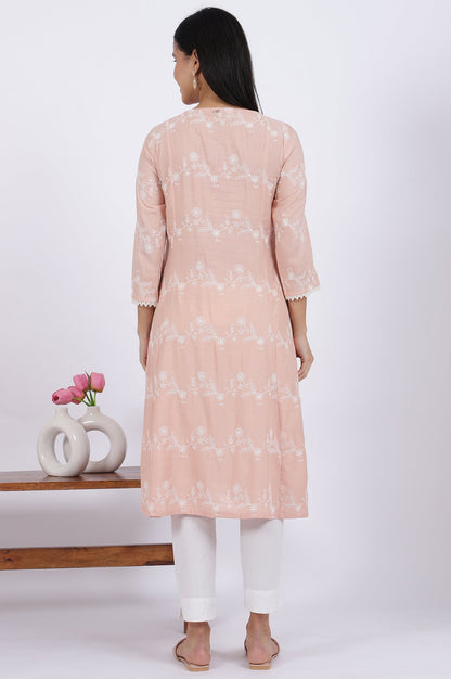 W for Woman Pink Embroidered Flared Rayon Kurta