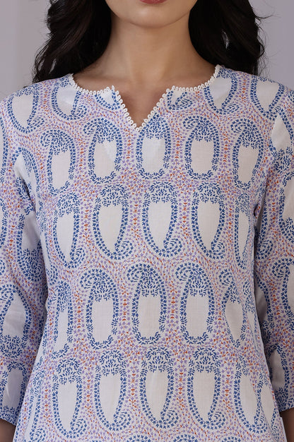 W for Woman Off-White Floral Printed Pure Cotton Straight Kurta