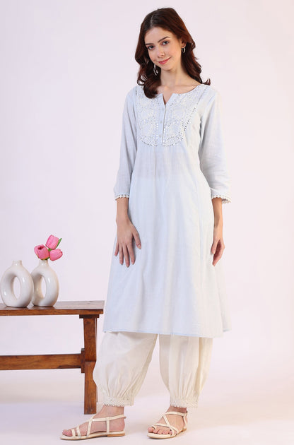 W for Woman Blue Solid A-Line Pure Cotton Kurta
