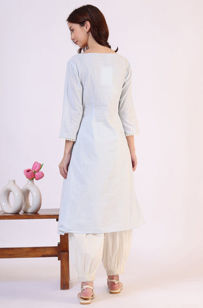 W for Woman Blue Solid A-Line Pure Cotton Kurta