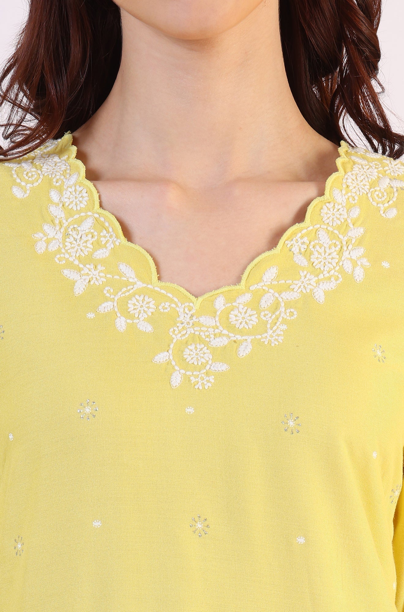 W for Woman Yellow Floral Printed A-Line Viscose Kurta