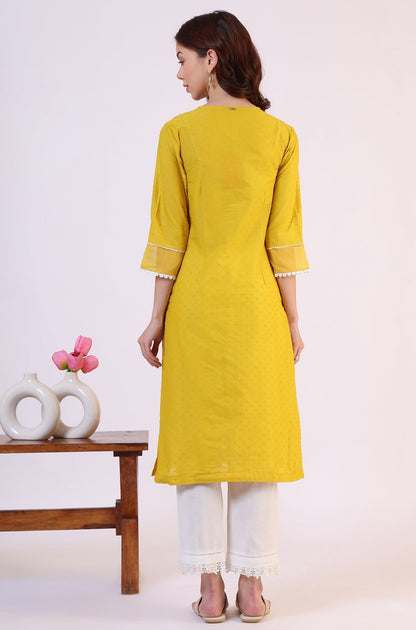 W for Woman Yellow Solid Straight Pure Cotton Kurta