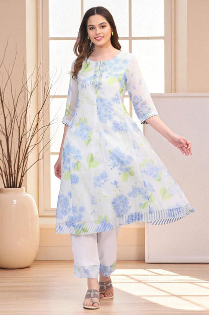W for Woman Off-White Floral Printed Kota Flared Kurta