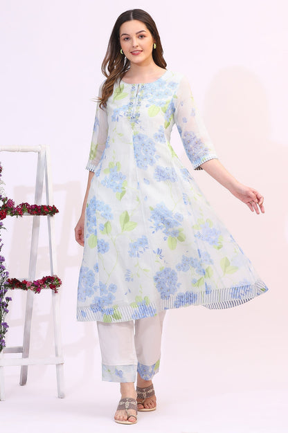 W for Woman Off-White Floral Printed Kota Flared Kurta