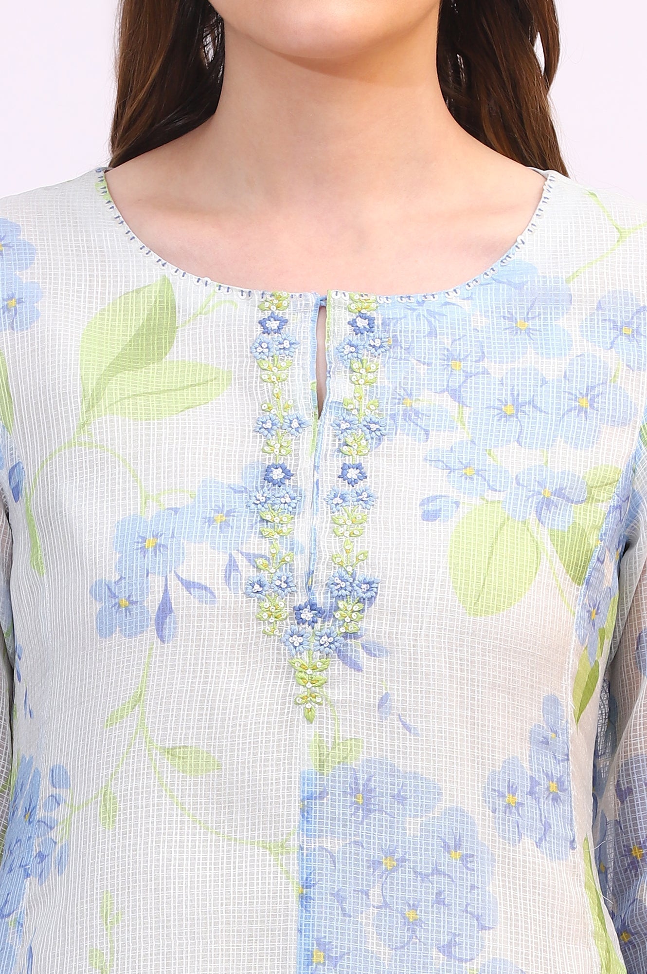 W for Woman Off-White Floral Printed Kota Flared Kurta