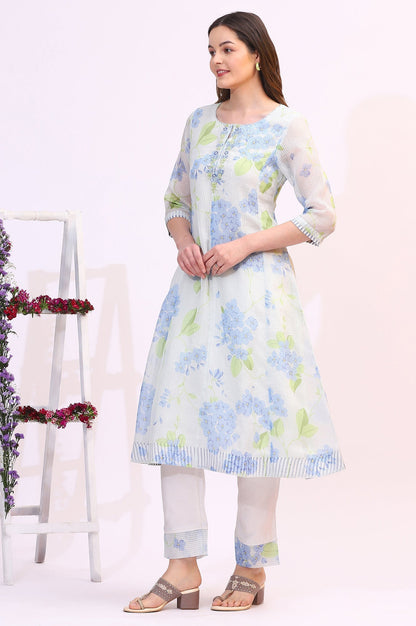 W for Woman Off-White Floral Printed Kota Flared Kurta