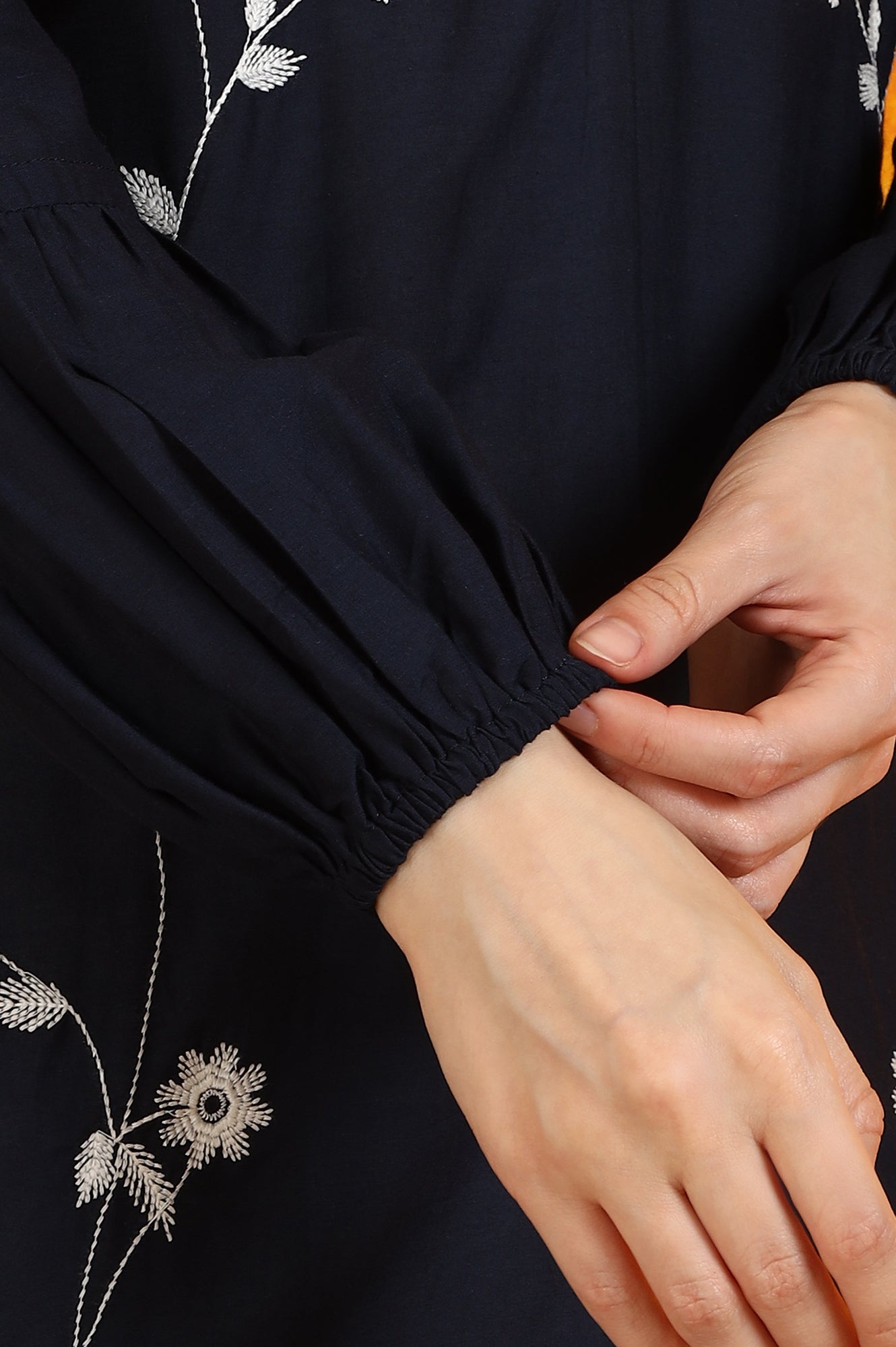 W for Woman Black Thread Embroidered Cotton Modal Straight Kurta