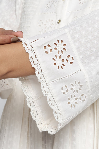 W for Woman White Schiffli Embroidered Flared Cotton Dress