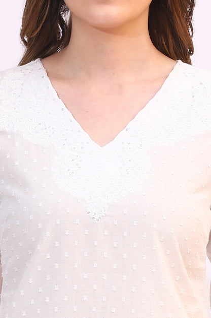 W for Woman White Mirror Work Pure Cotton Straight Kurta