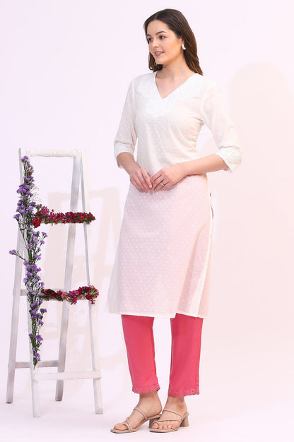 W for Woman White Mirror Work Pure Cotton Straight Kurta