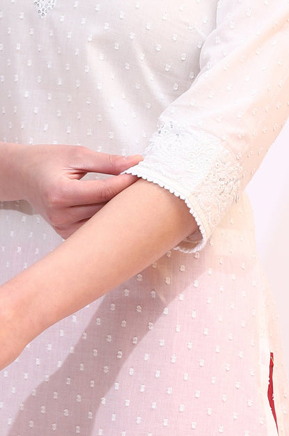 W for Woman White Mirror Work Pure Cotton Straight Kurta