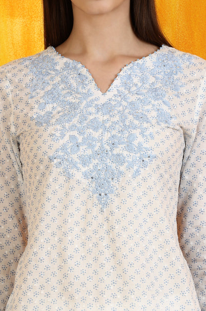 W for Woman White Embroidered Cotton Swiss Dot Straight Kurta