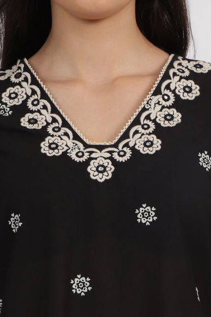 W for Woman Black Bandhani Printed Pure Cotton Straight Kurta