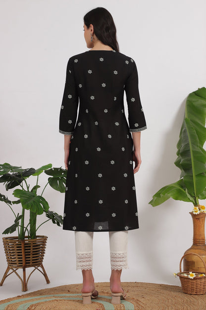 W for Woman Black Bandhani Printed Pure Cotton Straight Kurta