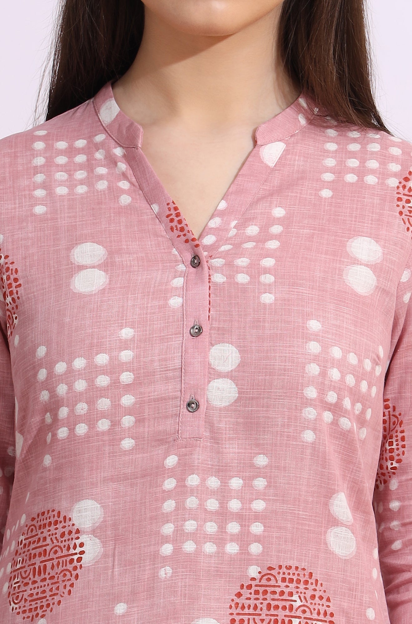 W for Woman Pink Bold Geometric Printed Pure Cotton Straight Kurta