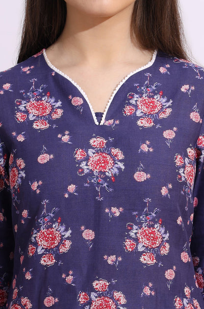 W for Woman Purple Bold Floral Printed Cotton Cambric Straight Kurta