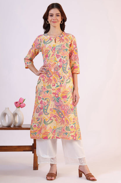W for Woman Multicolor Paisley Printed Straight Pure Cotton Kurta