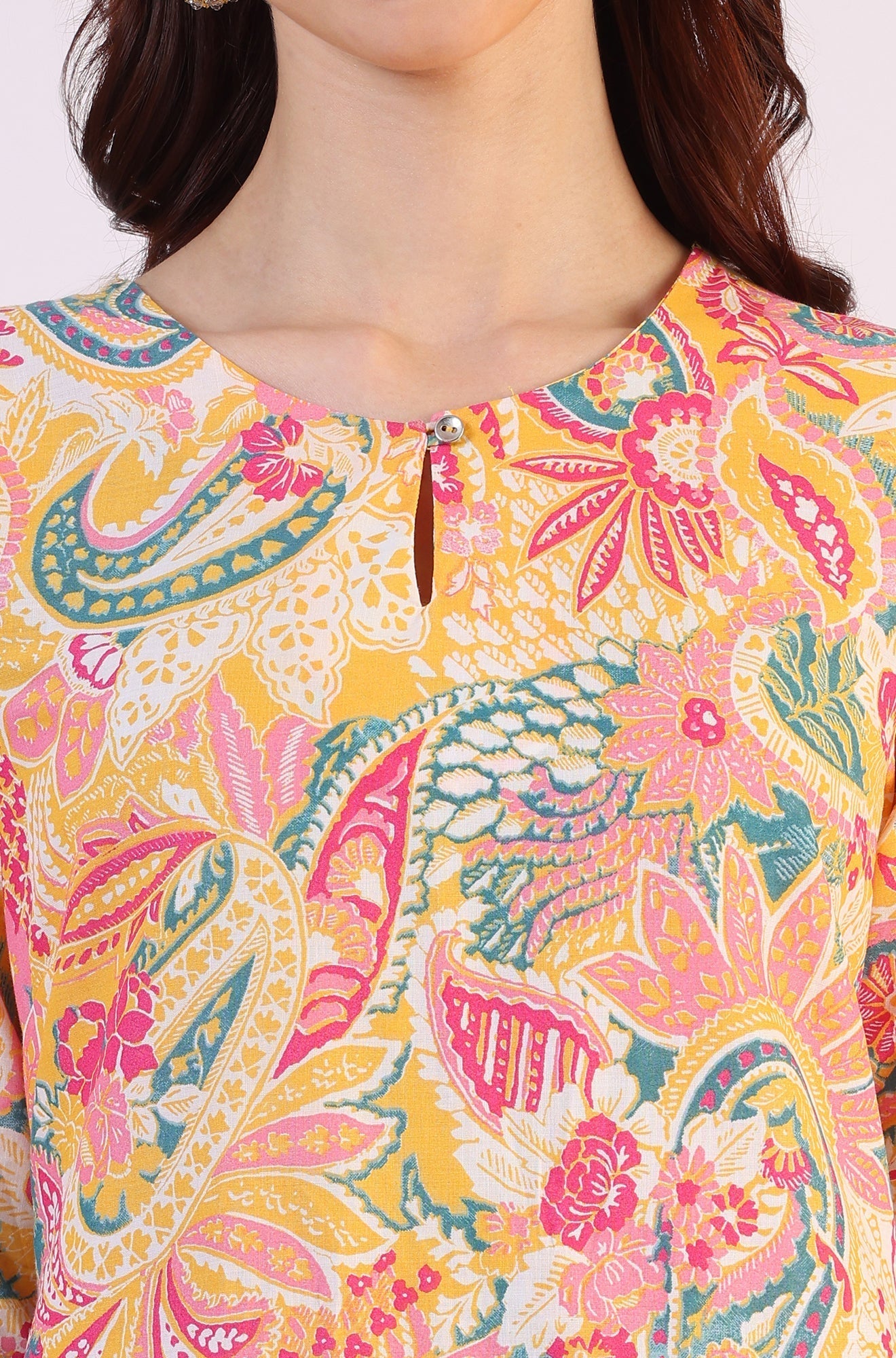W for Woman Multicolor Paisley Printed Straight Pure Cotton Kurta