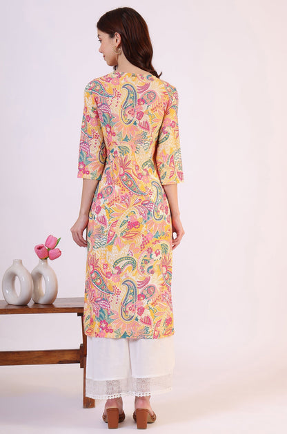 W for Woman Multicolor Paisley Printed Straight Pure Cotton Kurta