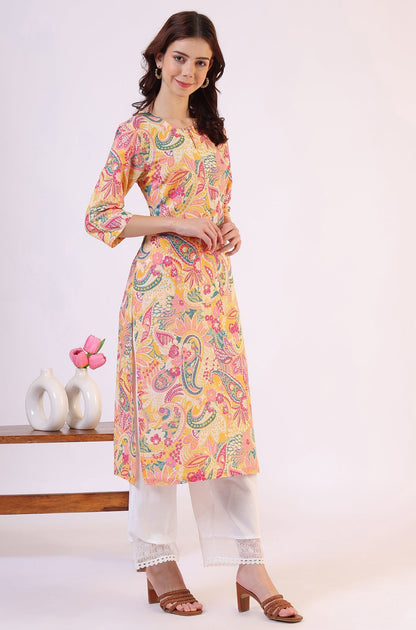W for Woman Multicolor Paisley Printed Straight Pure Cotton Kurta