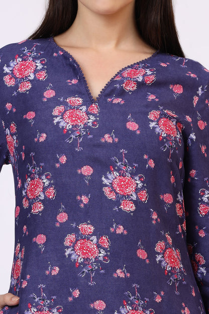 W for Woman Purple Floral Printed Straight Kurta with Lace