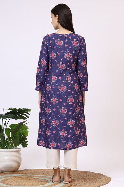 W for Woman Purple Floral Printed Straight Kurta with Lace