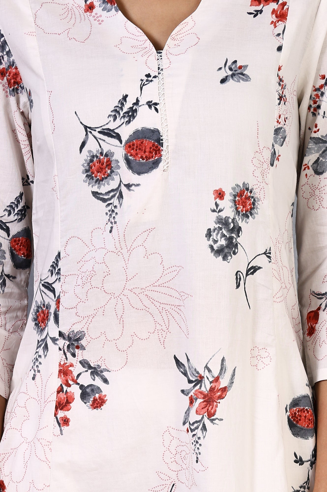 W for Woman Off White Floral Printed Pure Cotton Flared Kurta