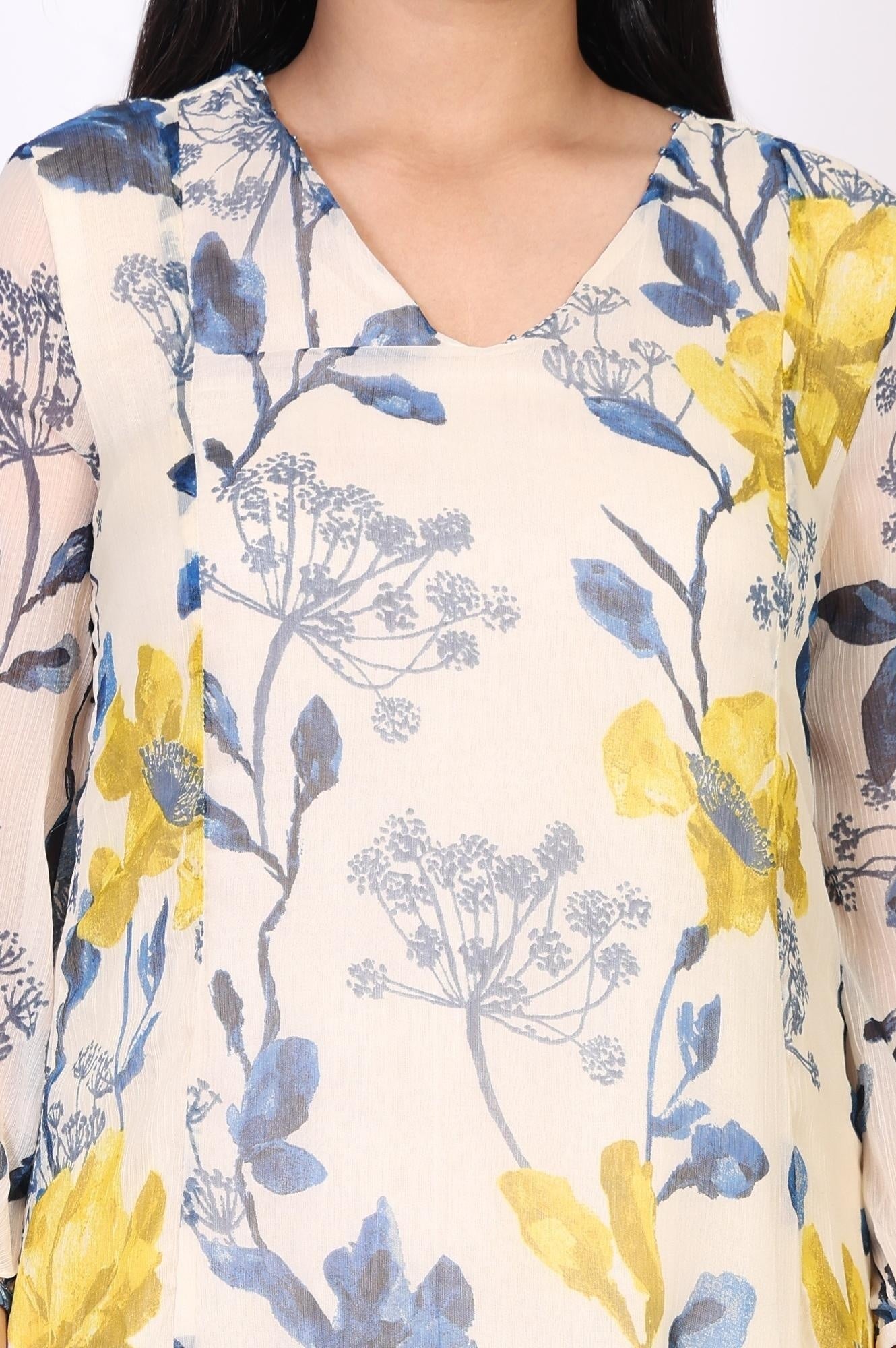 W for Woman White Floral A-Line Chiffon Kurta