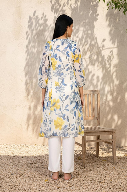 W for Woman White Floral A-Line Chiffon Kurta