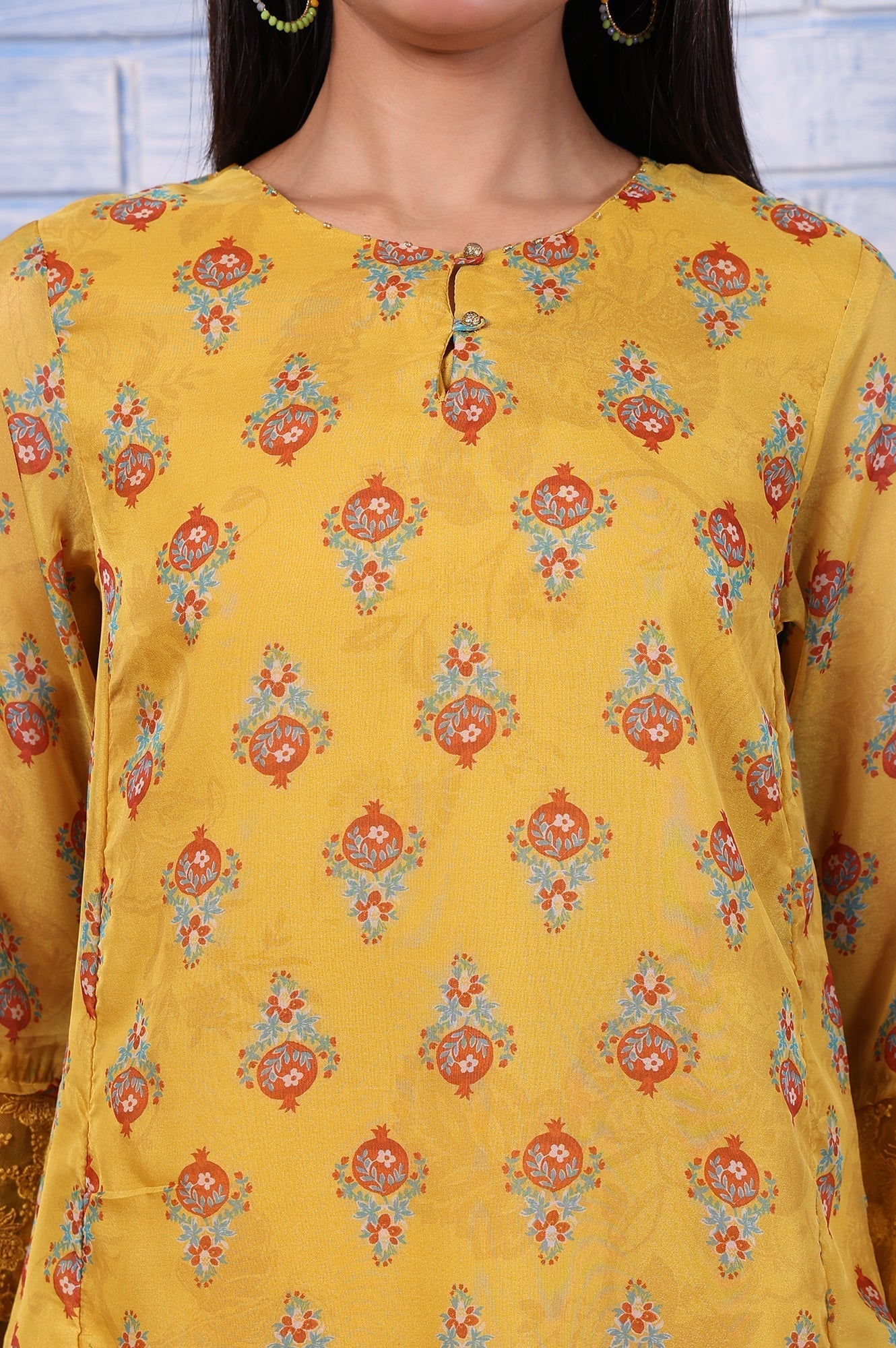 W for Woman Yellow Floral Printed Organza Straight Kurta