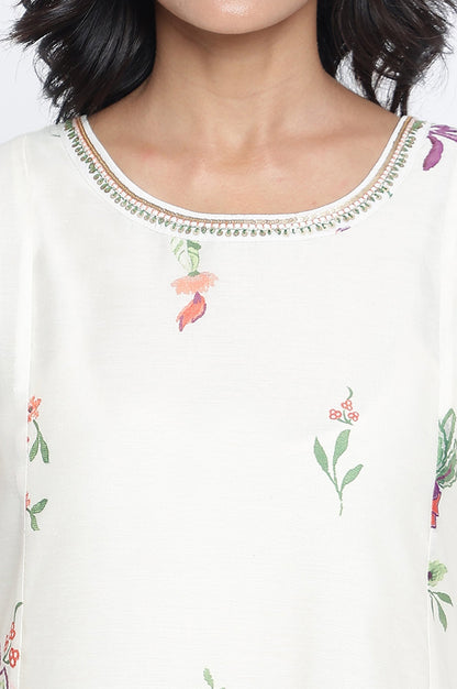 W for Woman Ecru Printed Chanderi A-line Kurta