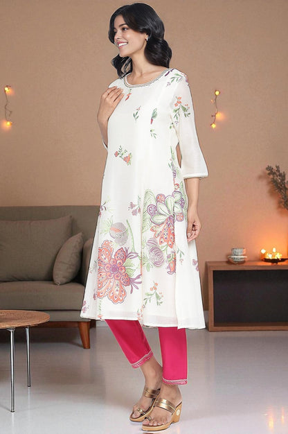 W for Woman Ecru Printed Chanderi A-line Kurta