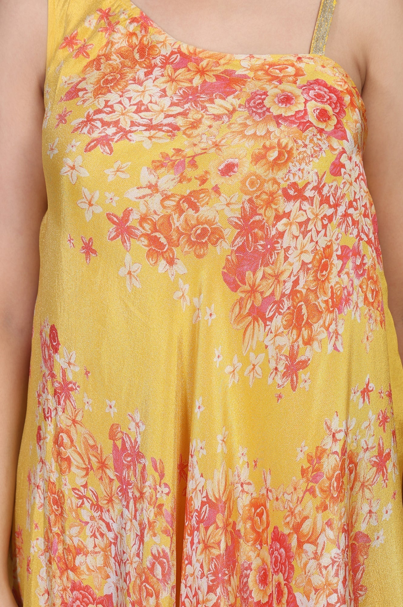 W for Woman Yellow Ethnic Motifs Zari Fit and Flare Tissue Dress